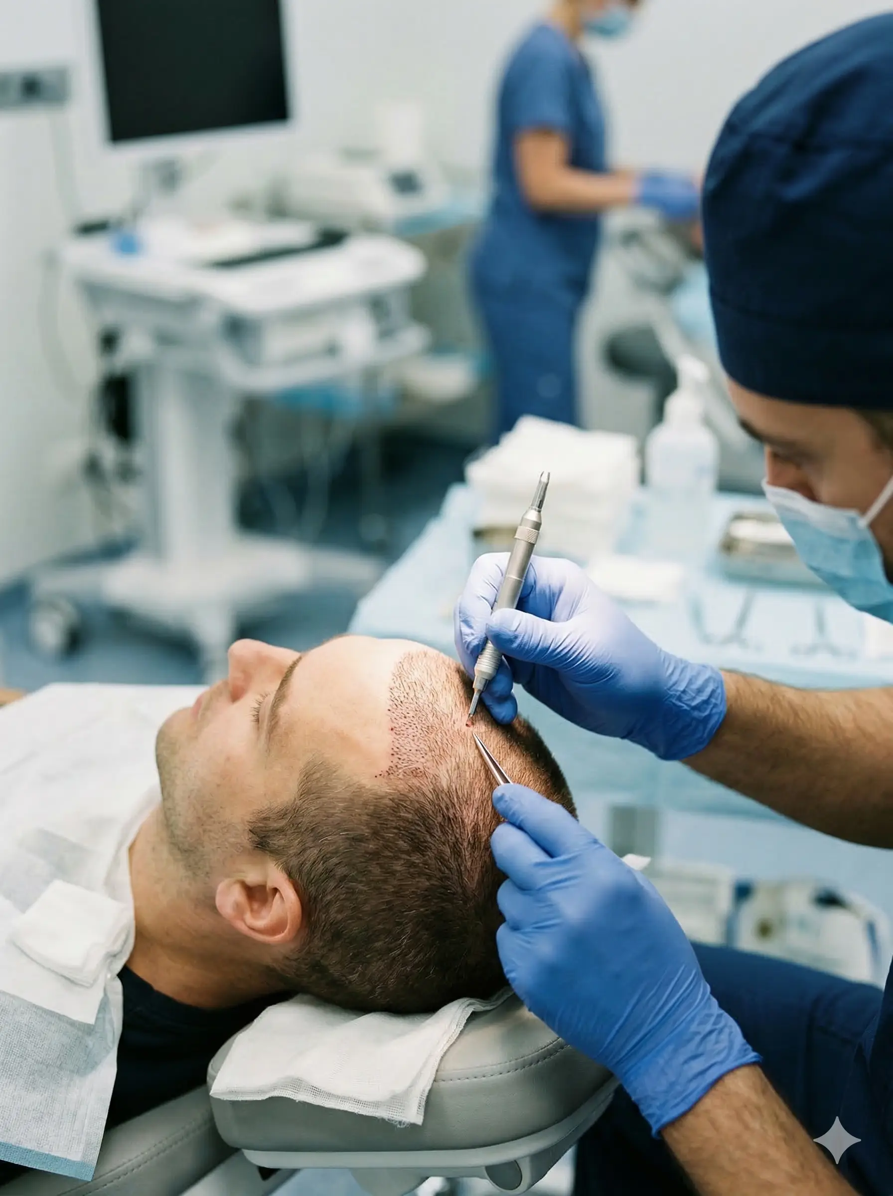 FUE hair transplant technique close-up